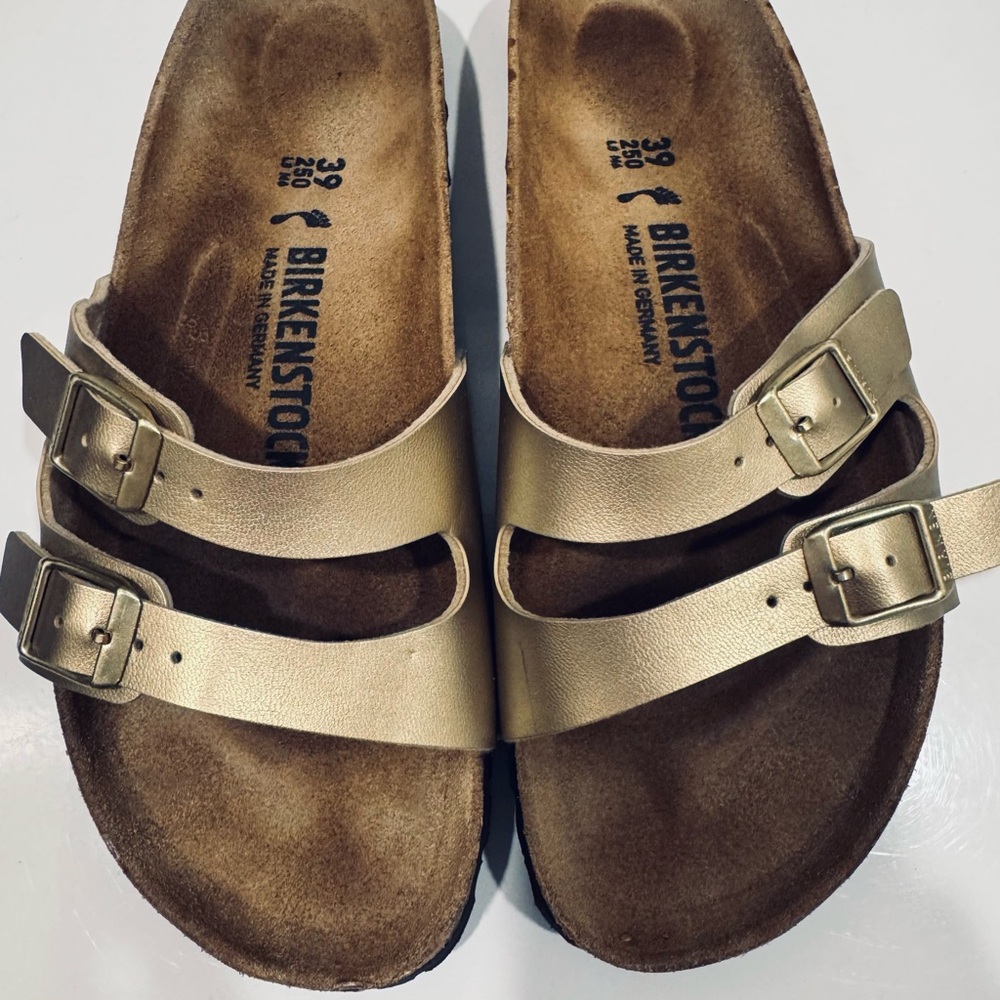Birkenstock Gold Sandals Classic Two-Strap Design